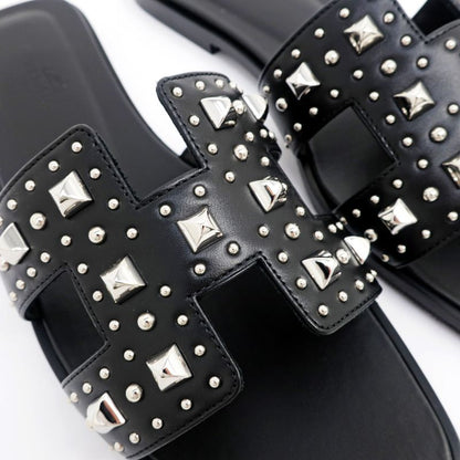 Hermes Oran Studded Sandals Size 38 Black Women's Apparel Women's Shoes