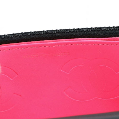 Chanel Cambon Line Chain Wallet Foldable Long Wallet Leather Enamel Black