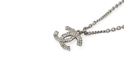 Chanel Necklace Pendant 2way Chanel Coco Mark CC Rhinestone Pearl Motif Silver
