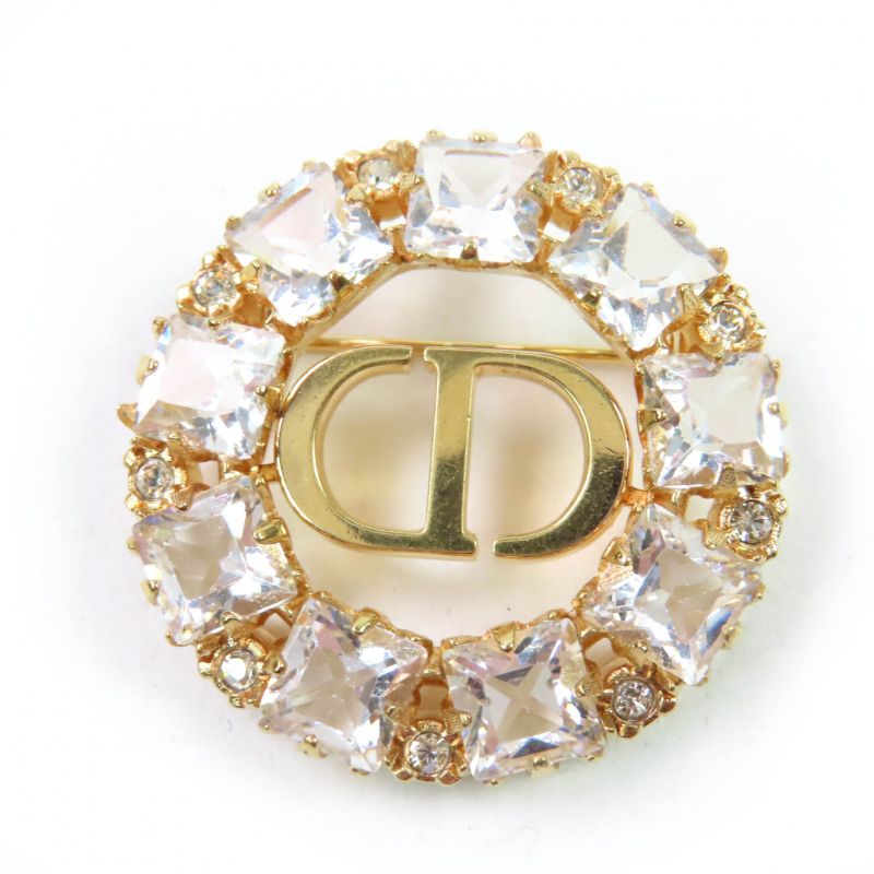 Christian DIOR Petit CD Logo Brooch With Rhinestones Gold Ladies Accessories