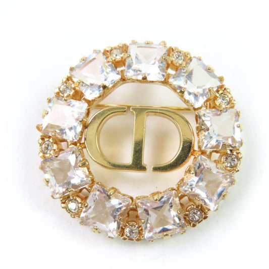 Christian DIOR Petit CD Logo Brooch With Rhinestones Gold Ladies Accessories