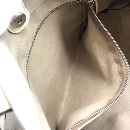 Prada Canvas Tote Bag Handbag Triangle Logo Leather Ivory Beige White Ladies