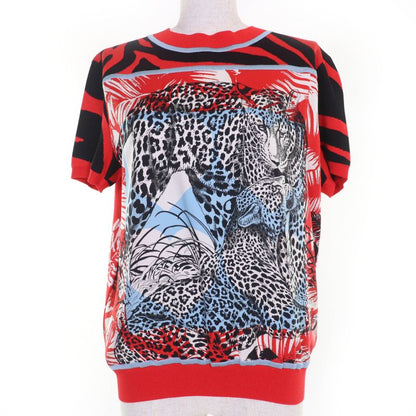 Hermes 23SS 3e2868d3 Jungle Rub 100% Silk Twill Raine Short Sleeve Knit Top Red
