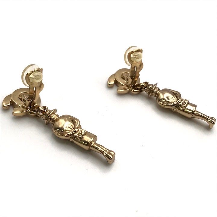 Chanel Mademoiselle CC Logo Swing Earrings Gold