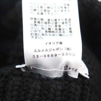Hermes 100% Cashmere Sheepskin Leather Knit Hat With Logo Tag Beanie Knit Cap
