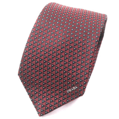 Prada 2020 Ucr77 100% Silk Tie With All Over Pattern Logo Bordeaux Black With