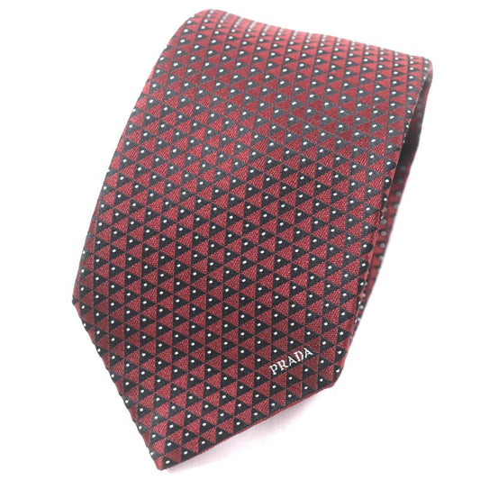 Prada 2020 Ucr77 100% Silk Tie With All Over Pattern Logo Bordeaux Black With