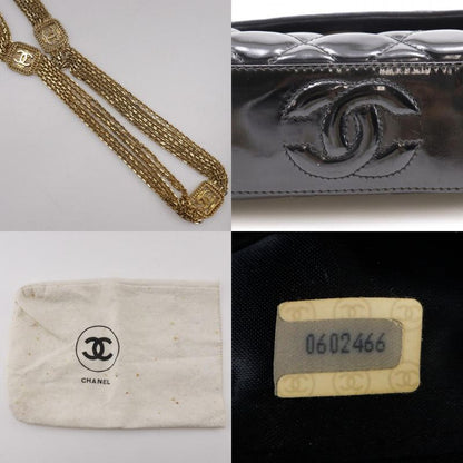 Chanel Chain Shoulder Matelasse Chain With Coco Mark Enamel Black Ladies