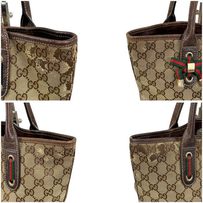 Gucci Tote Bag GG Canvas Leather Sherry Line Shoulder Brown