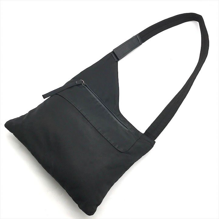 Prada Triangle Logo Nylon Tessuto Leather Shoulder Bag Black