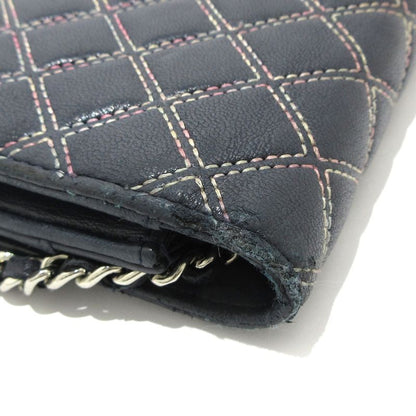 Chanel Wallet Matelasse /double Stitched Dark Navy And Pink Silver Hardware /