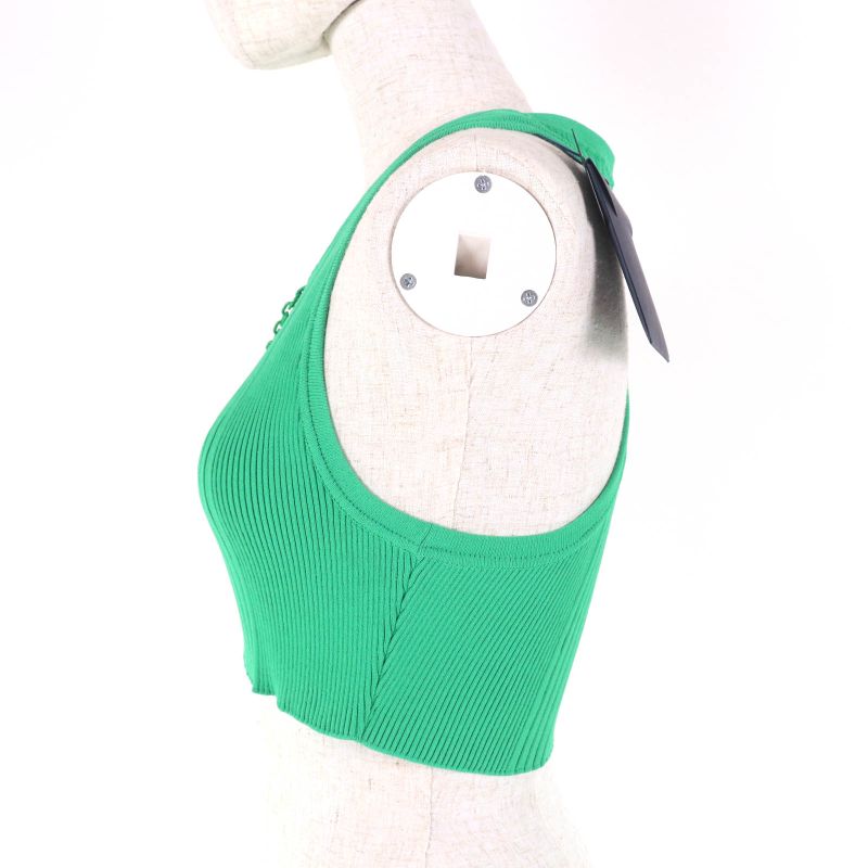 Louis Vuitton 23AW 1ab8cs Chain Decor Cropped Ribbed Tank Top Green XS Made In
