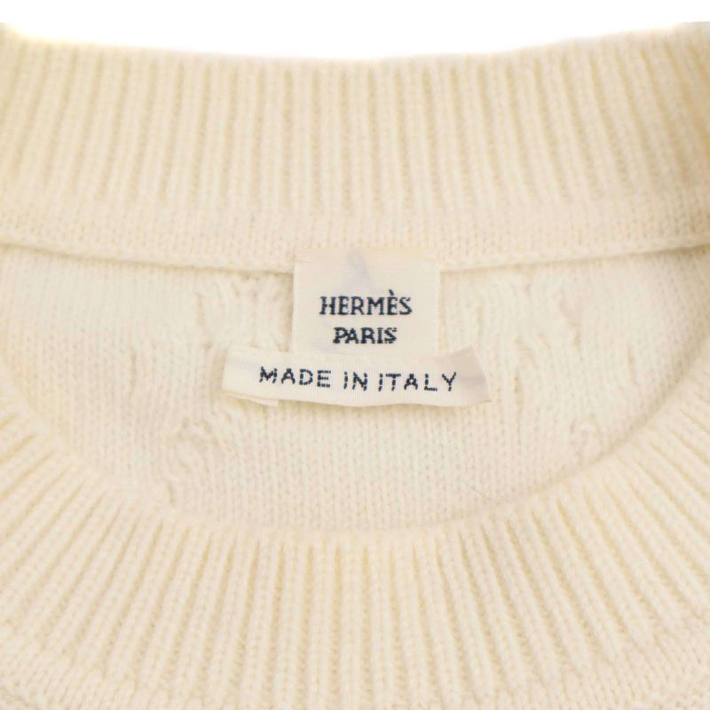 Hermes 22aw Morning Stroll Wool and Cashmere Cable Pullover Knit 2h2666d6 Ivory