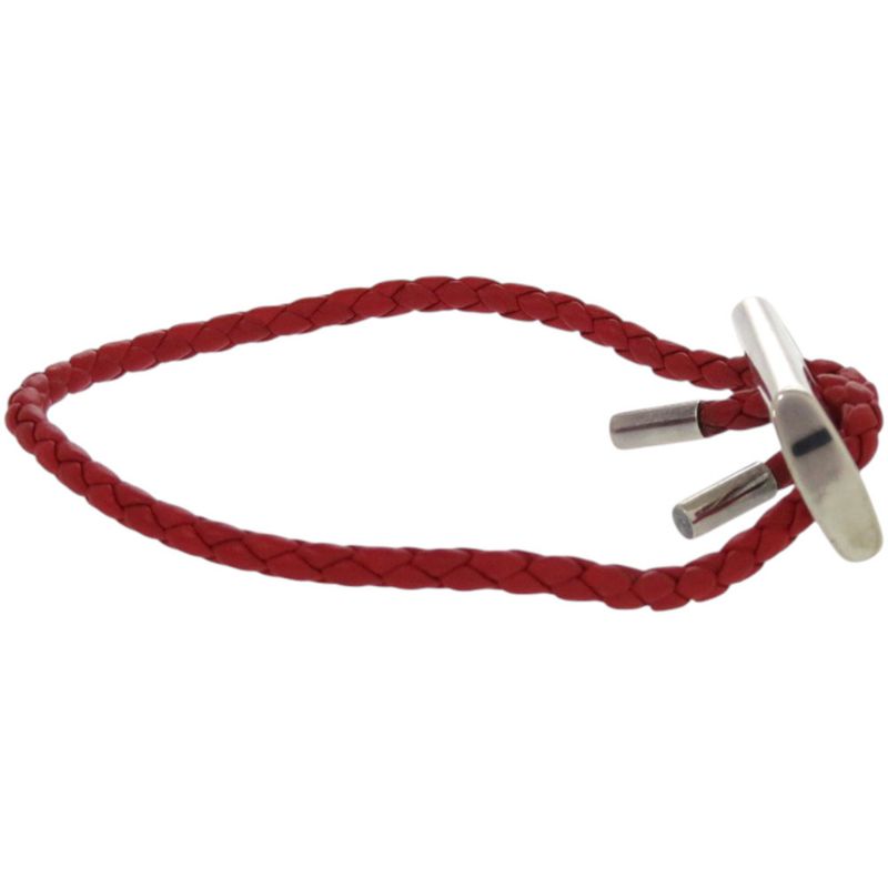 Hermes Silver 925 Leather Silver Hardware Red Bracelet 1125 Hermes