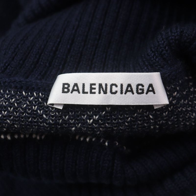 Balenciaga 542688 100% Wool WFP Logo Oversized Turtleneck Knit Sweater Navy S