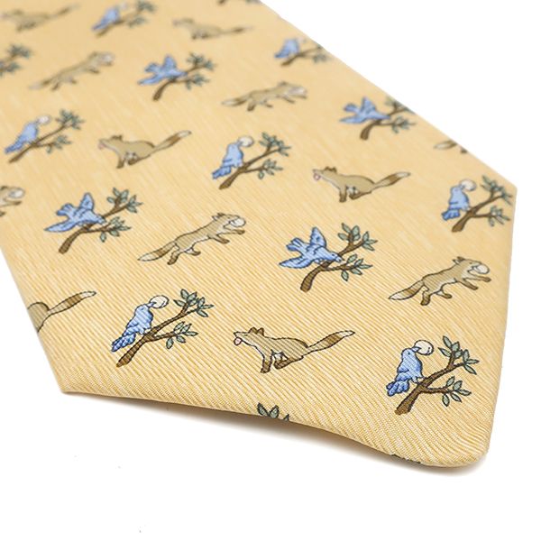 Hermes Necktie Animal Print 9.5cm (3.74in) Silk Yellow and Multicolor Yellow