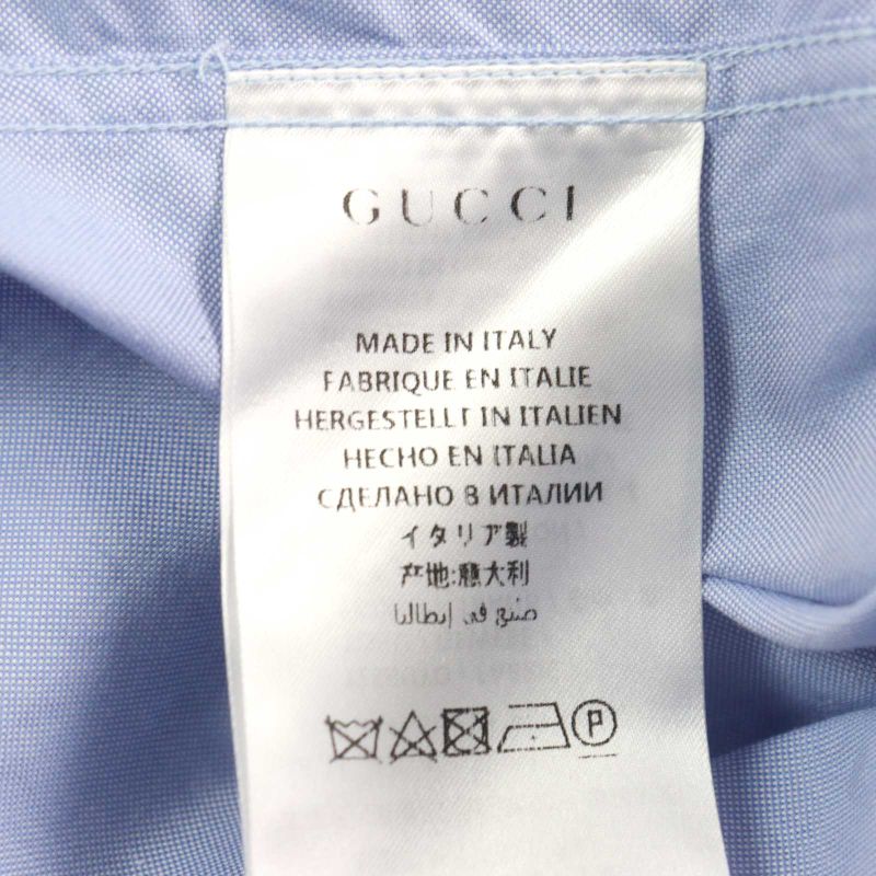 Gucci 521946 100% Cotton Logo Button Collar Silk Long Sleeves Blue Gold 41/16