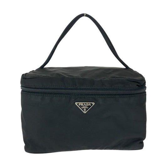 Prada Tessuto Triangle Logo Plate Black Silver Hardware Nylon Handbag Vanity