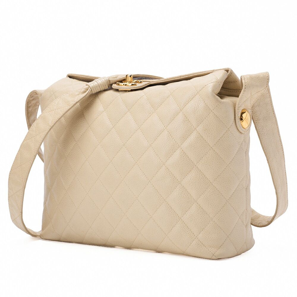 Chanel Matelasse Upper Coco Mark Shoulder Bag Caviar Skin Veige With Gold
