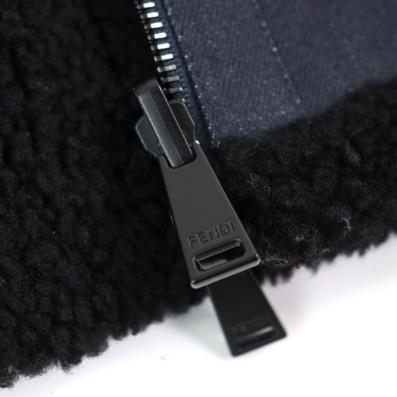 Fendi 2021 Fm0176 Selleria Sheepskin Cotton With Logo Patch Reversible Denim