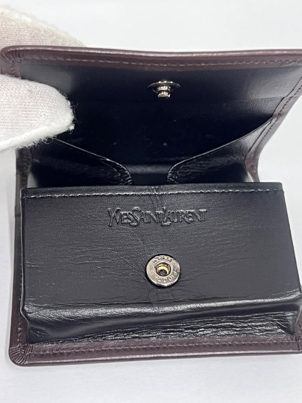 YVES Saint Laurent Coin Case Coin Purse Leather Brown 08bs304