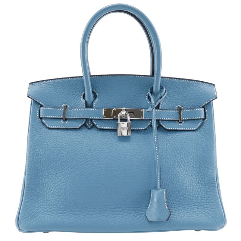 Hermes Birkin 30 Taurillon Clemence Blue Jean Silver Hardware □H Ladies Handbag
