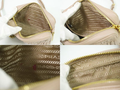 Authentic Prada Nappa Gaufre Chain Shoulder Bag Pochette Leather Pink Beige