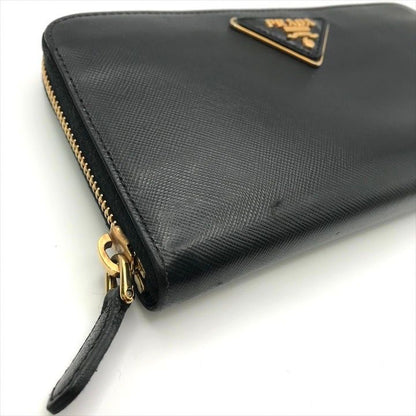 Prada Big Logo Saffiano Zip Around Wallet Black