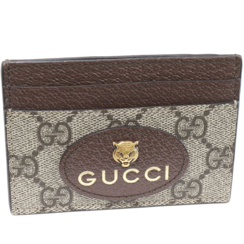 Gucci Card Case Pass Case Neo-vintage GG Supreme PVC Canvas Brown X Yellow