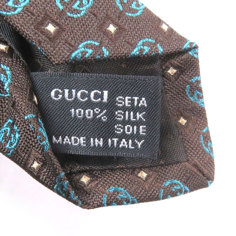 Gucci 100% Silk Interlocking G Total Pattern Cles St Logo Tie Wide Tie Brown