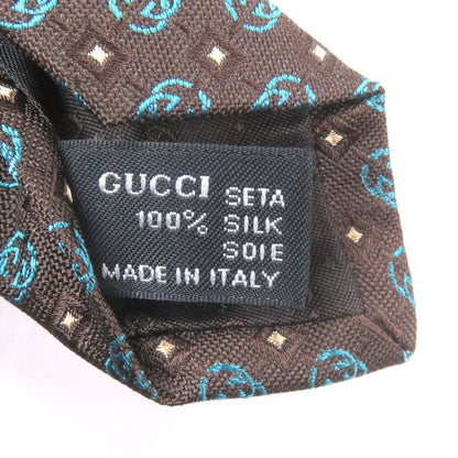 Gucci 100% Silk Interlocking G Total Pattern Cles St Logo Tie Wide Tie Brown