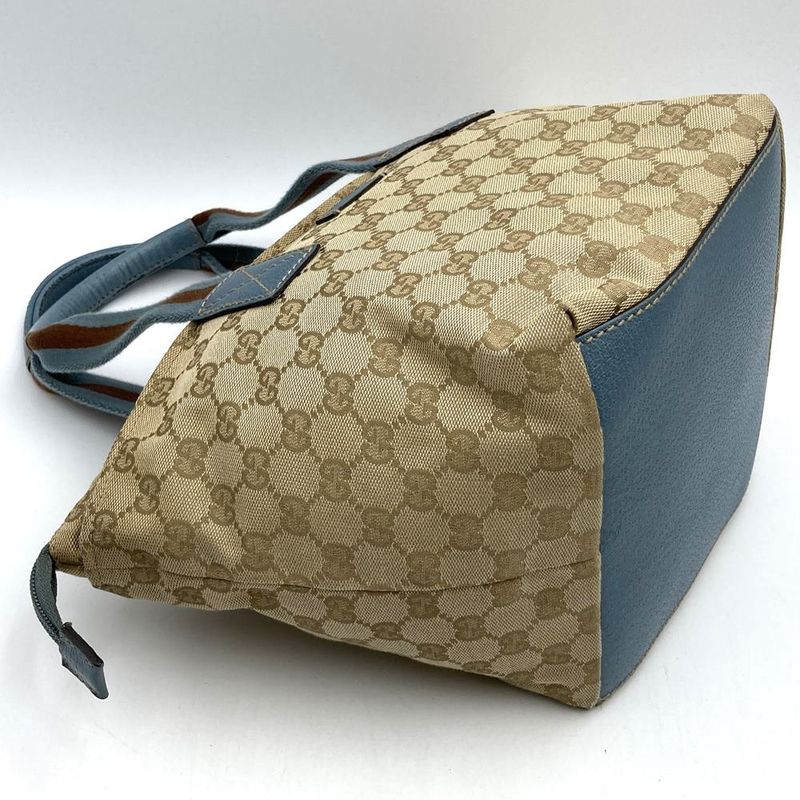 Gucci 131228 Handbag Tote Sherry Line GG Canvas Light Blue Brown Women Men