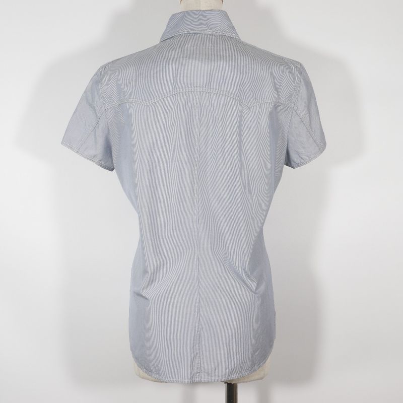 Chanel P24930v15491 Silk Blue Women's Short Sleeve Shirt