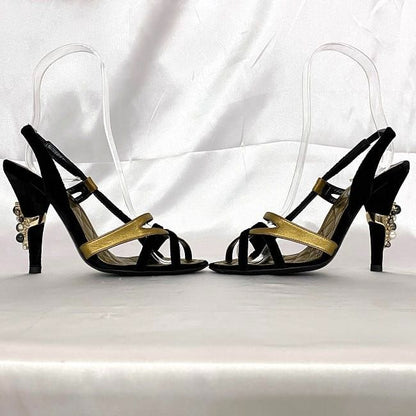 Chanel Mule Sandals Gold Black Matelasse