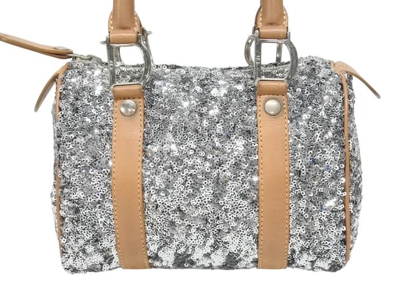 Dior Mini Boston Bag Sequin Leather Silver — view 2