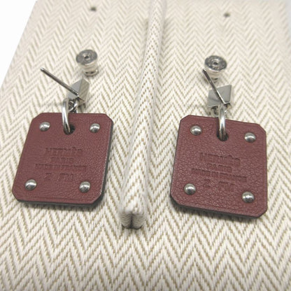 Hermes Asdecourt Z Engraved (2021) Heart Leather Metal Brown Silver Earrings