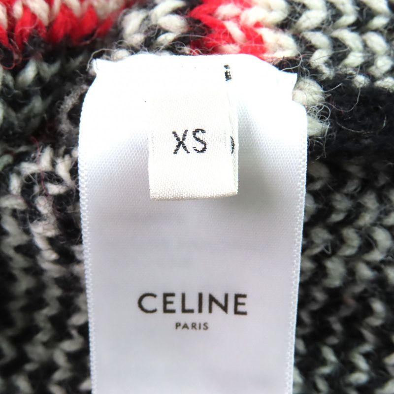 Celine 22AW 2aa80628s 100% Wool Fair Isle Logo Boxy Crew Neck Long Sleeve Knit