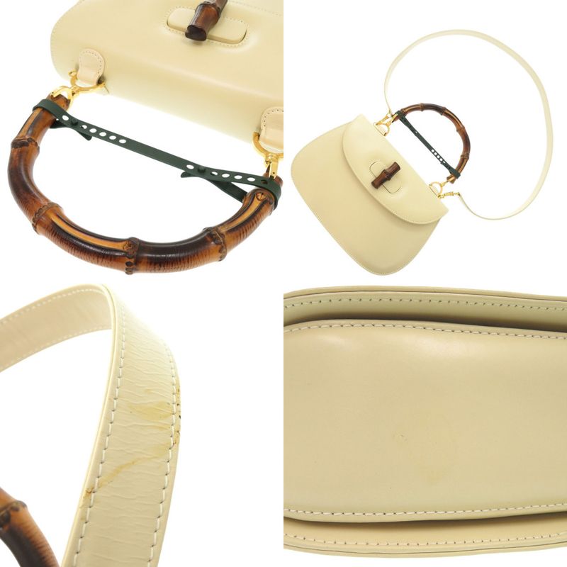 Gucci 2WAY Bamboo 000 1364 0633 Leather White Handbag White 0703 Gucci