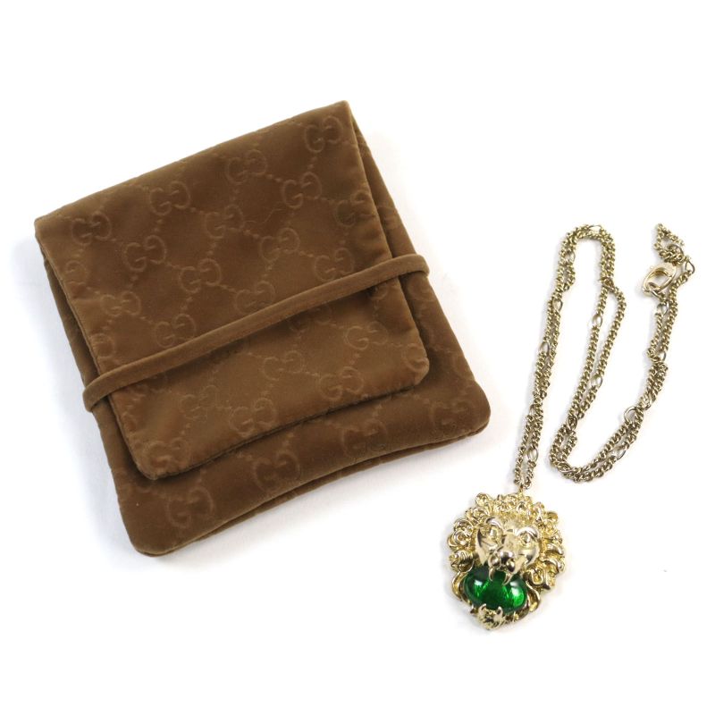 Gucci 412885 Lion Head Colored Stone Chain Necklace /pendant