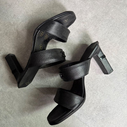 Chanel Coco Mark Caviar Skin Sandals Black Leather 36 23cm (9.06in) Mules
