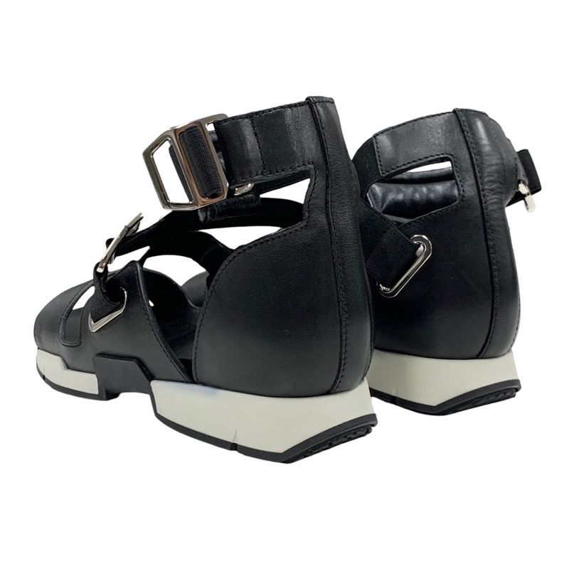 Hermes Sandals Shoes Leather Black Strap