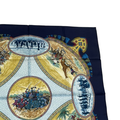 Hermes Carre 90 Scarf Silk Cavaliers Peuls Poole Horseman Navy With Box