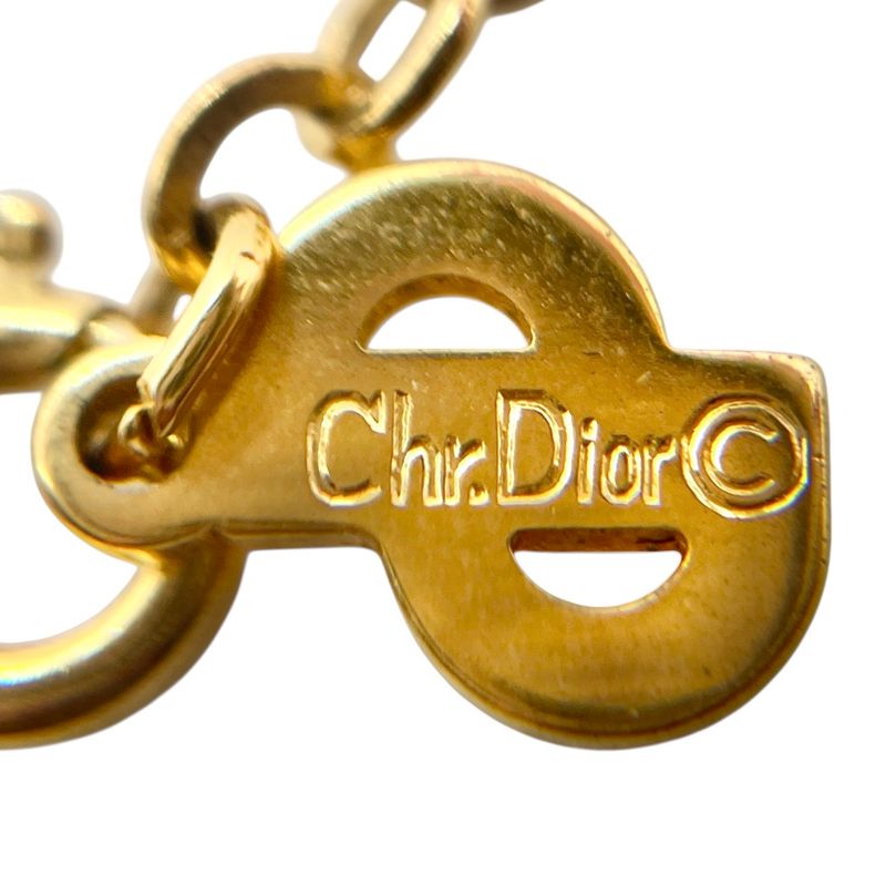 Christian DIOR Necklace Metal Rhinestone Gold Plated Gold