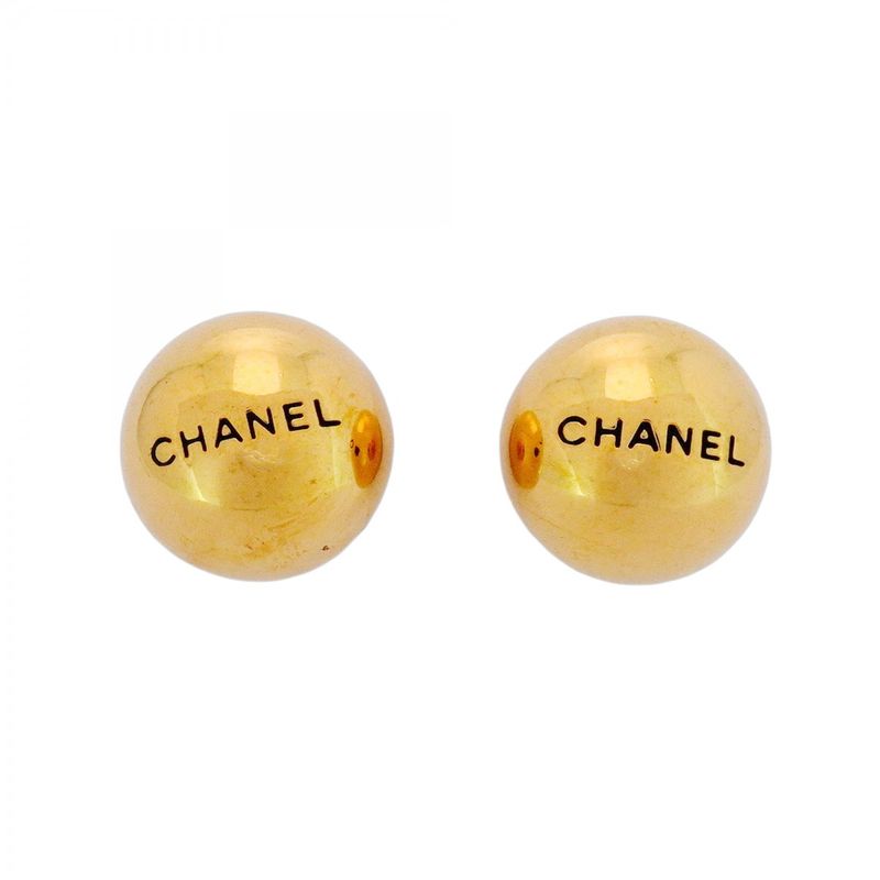 Chanel Earrings Vintage Chanel Logo Ball GP Plated Gold Ladies