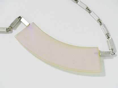 Authentic Chanel Logo Necklace Pendant Plastic Metal Silver Hardware White