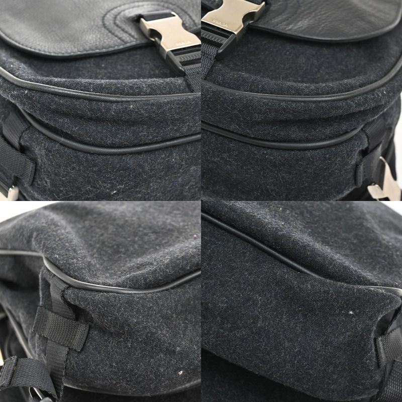 Prada Shoulder Bag Wool Leather Black 76ka954