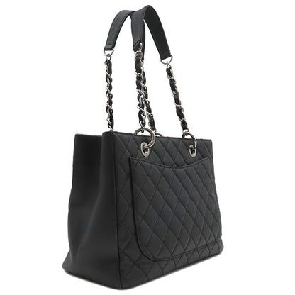 Chanel Gst Tote Bag Caviar Skin Black Silver Hardware Black Matelasse Chain
