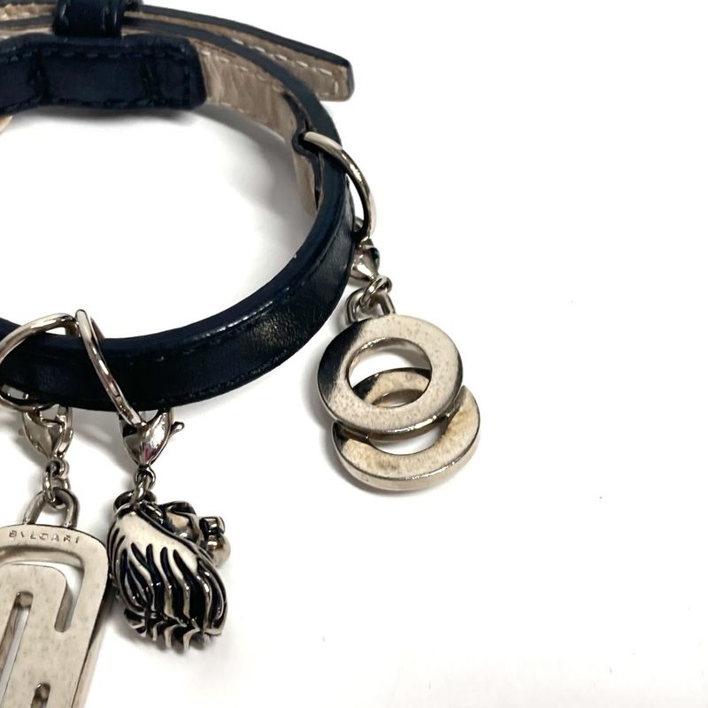 Bvlgari Bulgari Bracelet Icon Logo Charm Leather Black