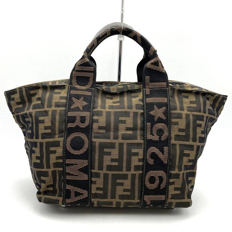 Fendi 257 088 Mini Handbag Brown Nylon Canvas Vintage Women Men