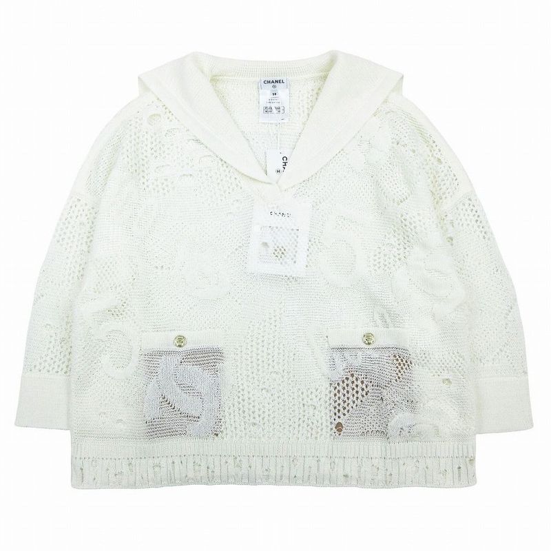 Chanel 22c Coco Mark Camellia Pullover Knit Sailor Collar P72031k10344 M